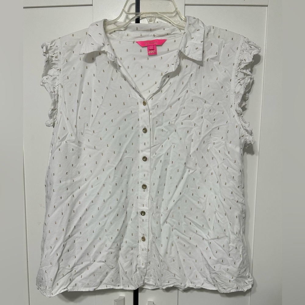 Lilly Pulitzer White Blouse with Gold Accents